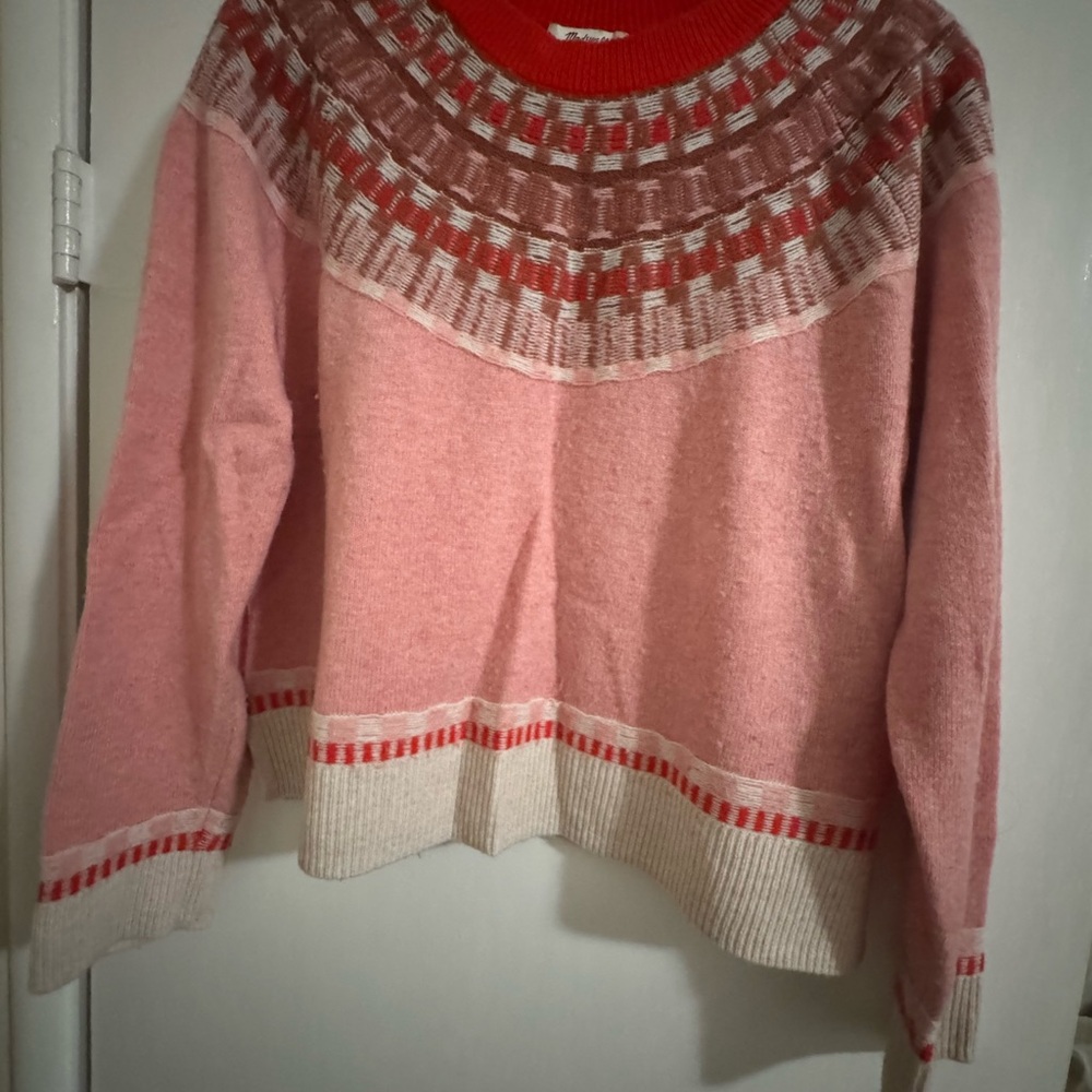 Madewell Pink and Red Crew Neck Sweater